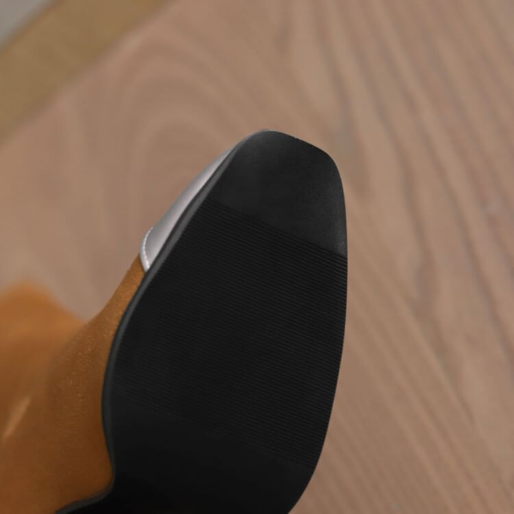 Denim Chunky Heel Boots Pointed Toe Short