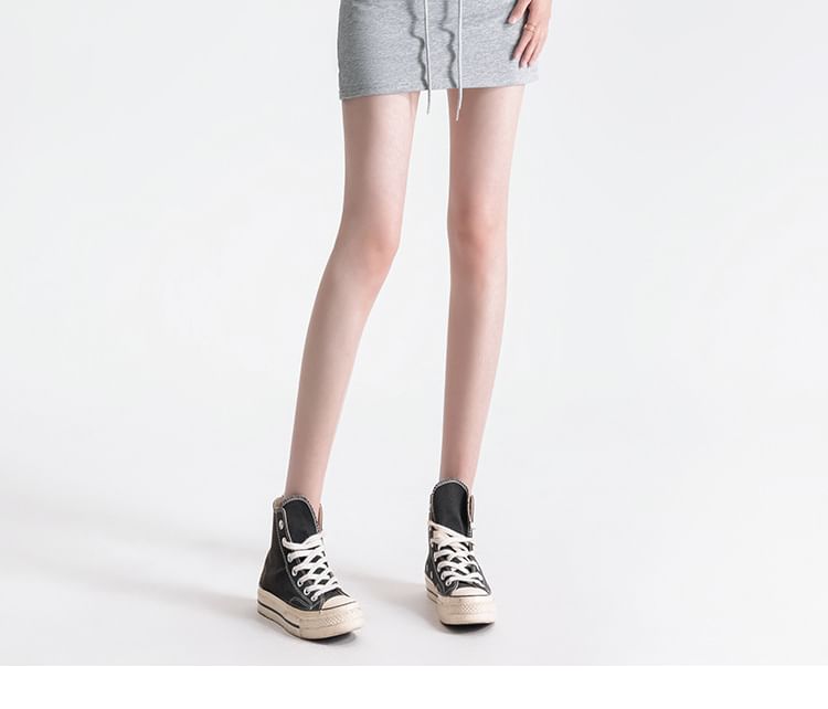 Plain Mini Skirt Waist Drawstring Pencil