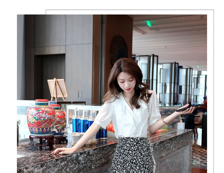 Floral A-Line Midi Print Waist Elastic Skirt