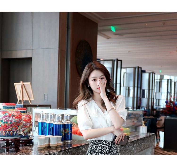 Floral A-Line Midi Print Waist Elastic Skirt