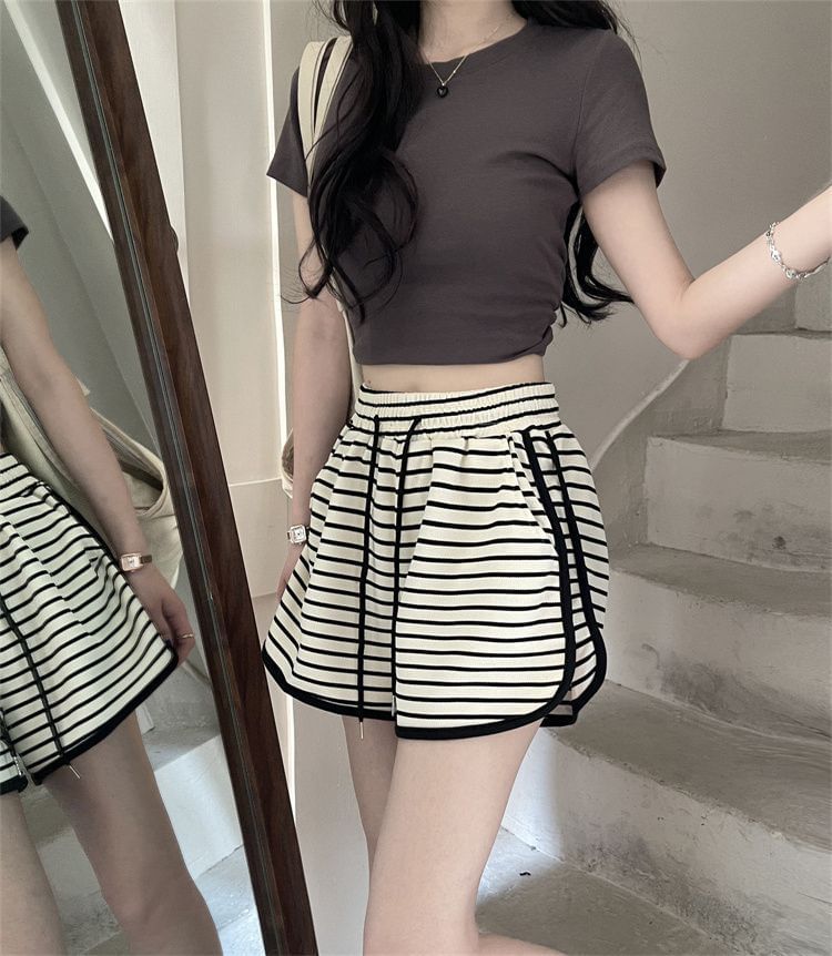 Shorts Waist Striped Drawstring