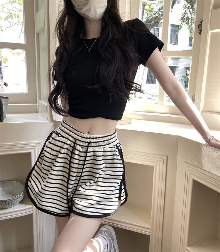 Shorts Waist Striped Drawstring