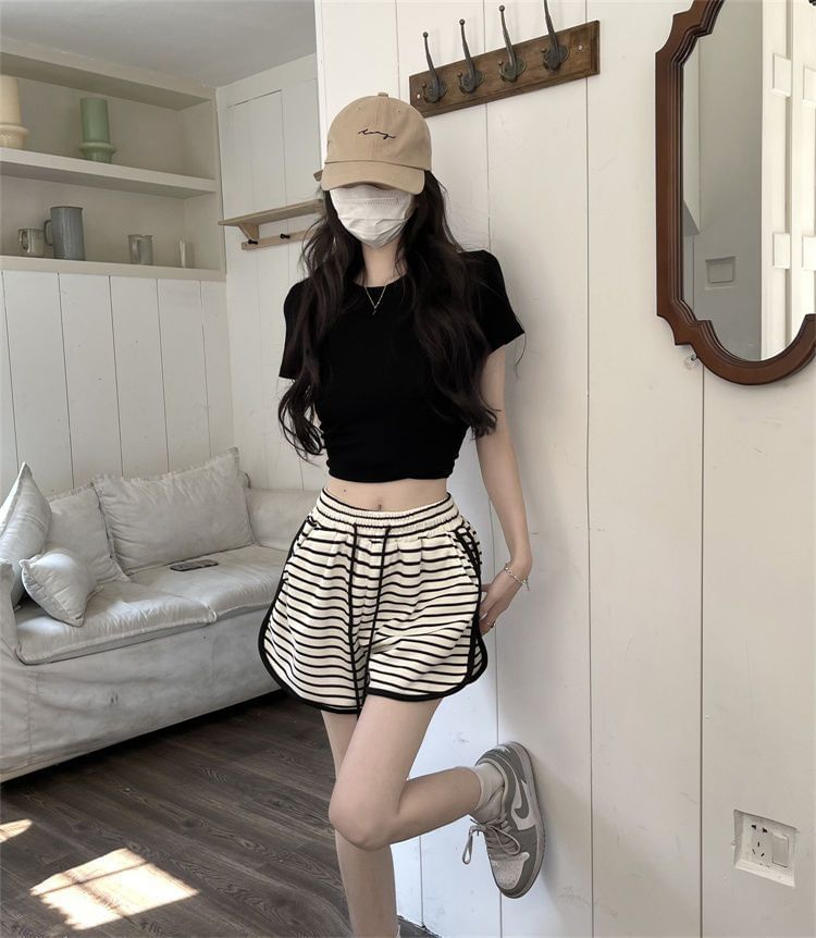 Shorts Waist Striped Drawstring