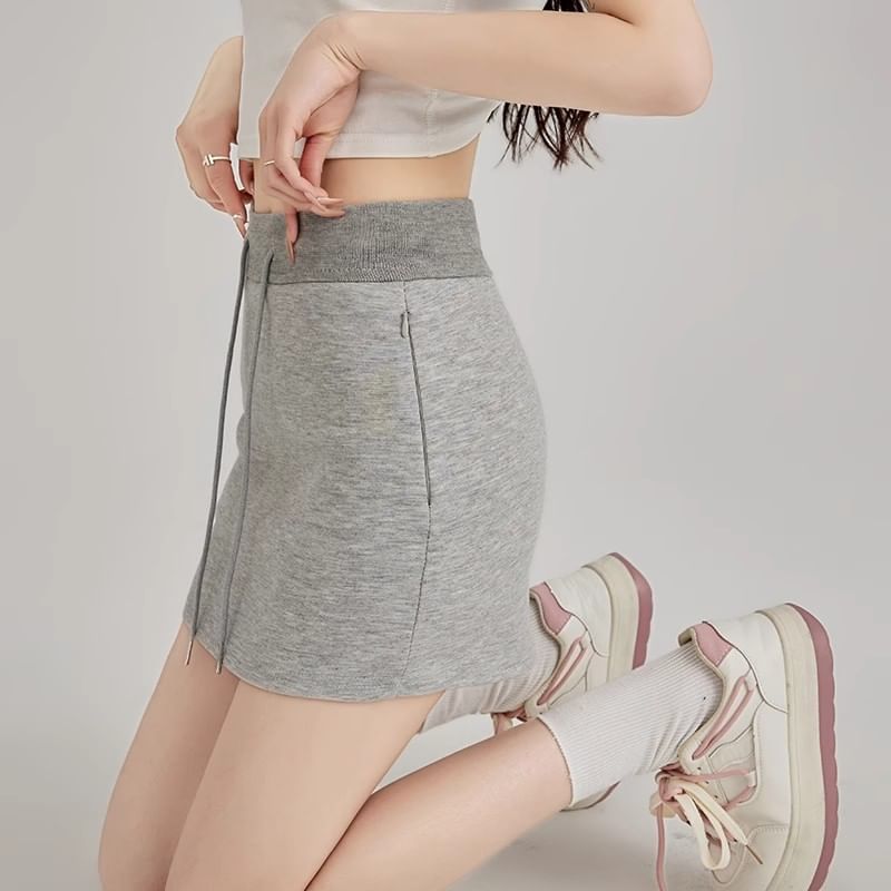 Pencil Drawstring Mini Waist Plain Skirt