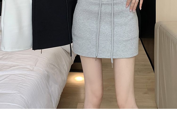 Pencil Drawstring Mini Waist Plain Skirt