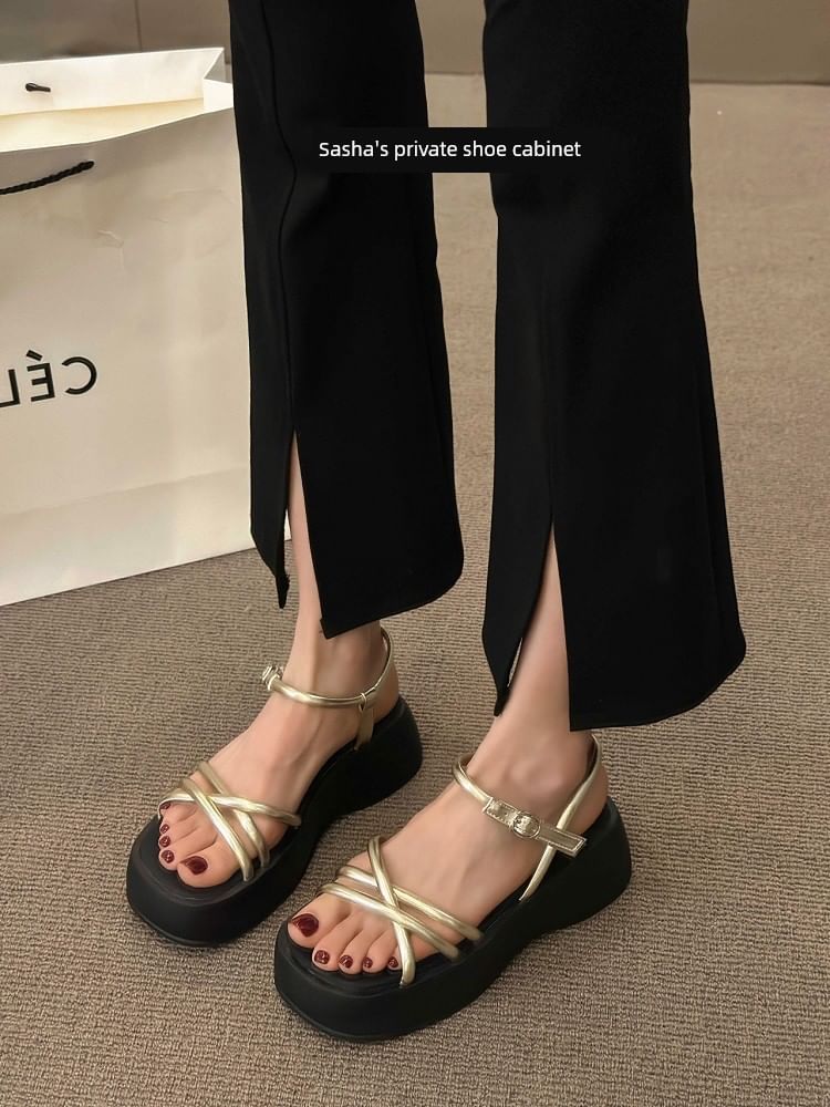 Leather Faux Platform Sandals