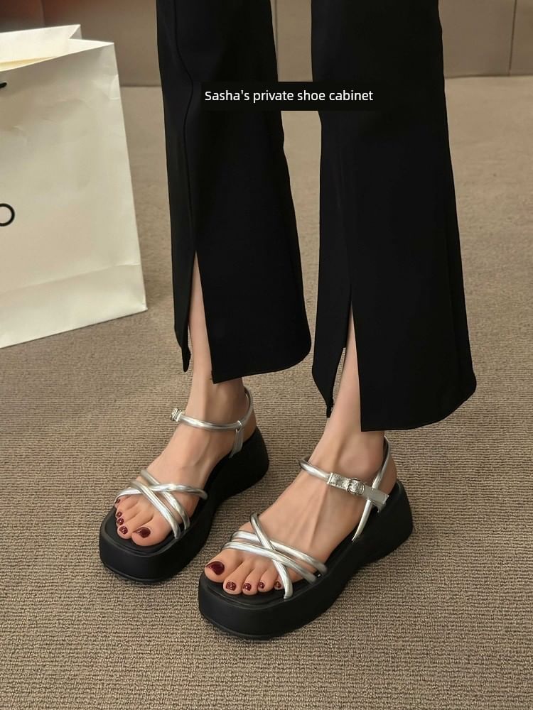 Leather Faux Platform Sandals