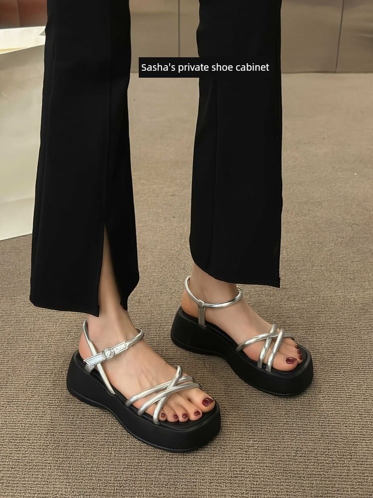 Leather Faux Platform Sandals