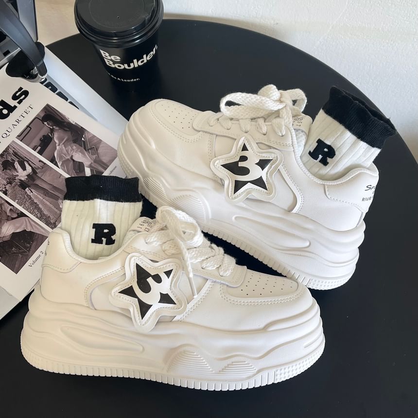 Platform Star Applique Panel Sneakers