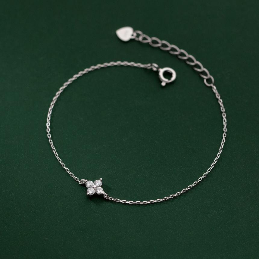 Clover Rhinestone Pendant S925 Sterling Silver Bracelet