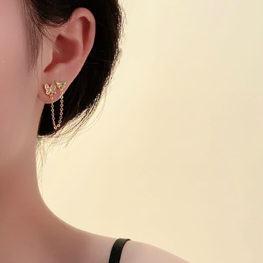 Chain Butterfly Earrings Gold