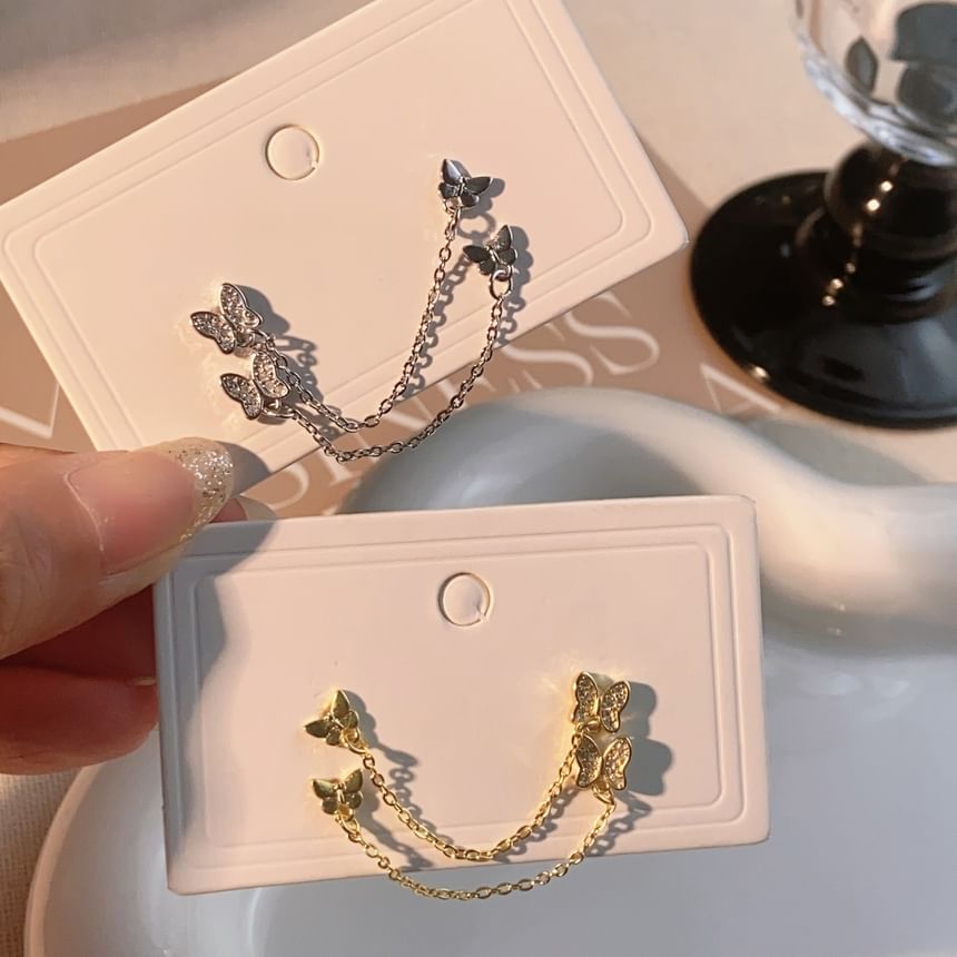 Chain Butterfly Earrings Gold