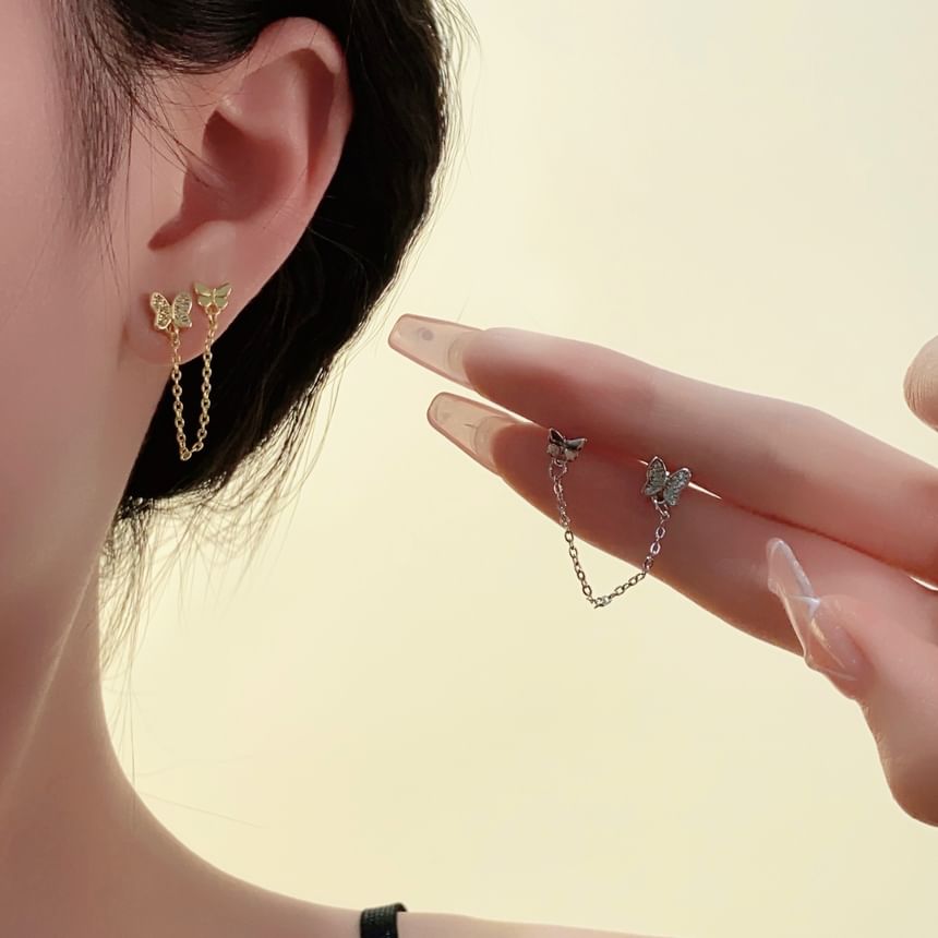 Chain Butterfly Earrings Gold