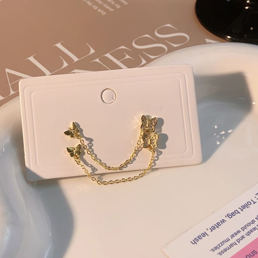 Chain Butterfly Earrings Gold