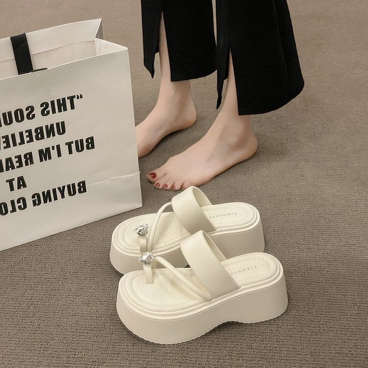 Platform Loop Rhinestone Heart Sandals Toe Slide