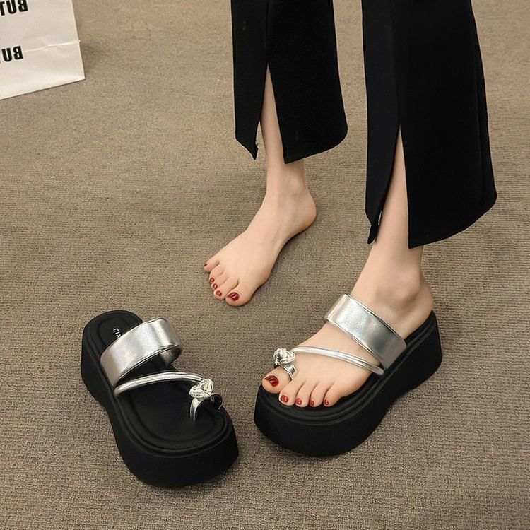 Platform Loop Rhinestone Heart Sandals Toe Slide