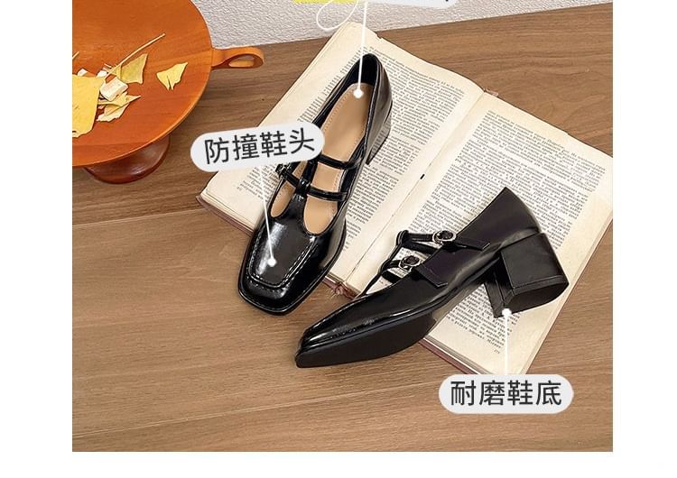 Double-Strap Square Jane Pumps Toe Chunky Heel Mary