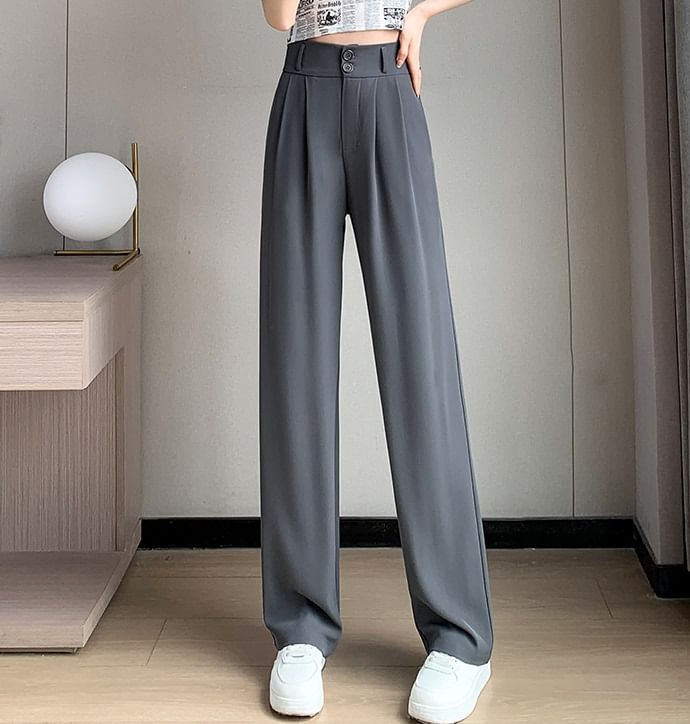 High Rise Plain Wide Leg Dress Pants