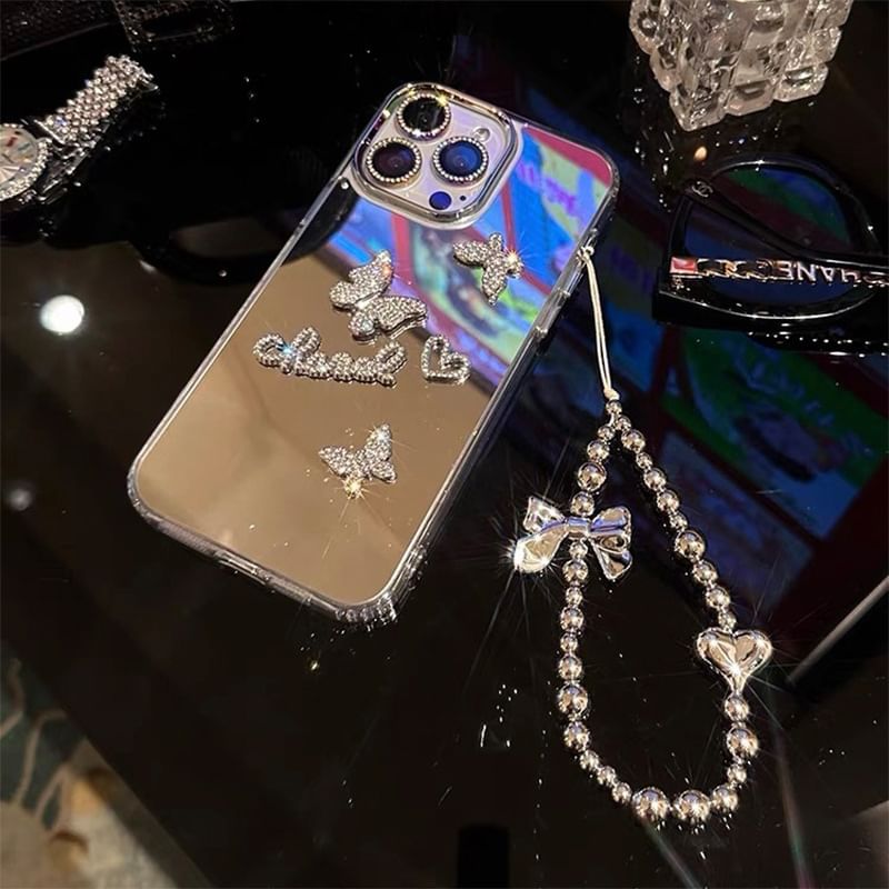 Butterfly Mirrored Strap Case Phone Set /