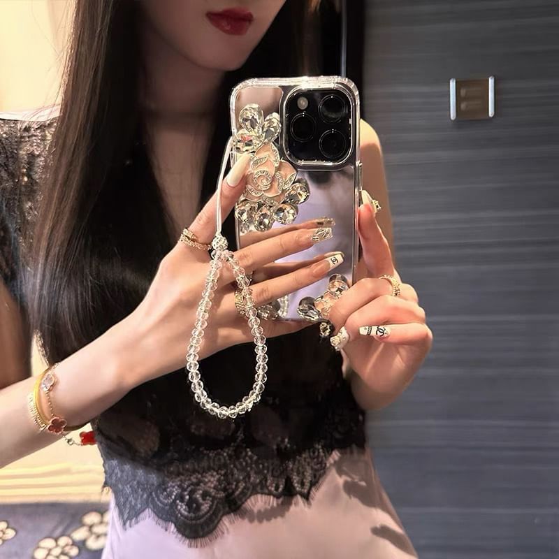 Phone Floral Mirrored Case Strap