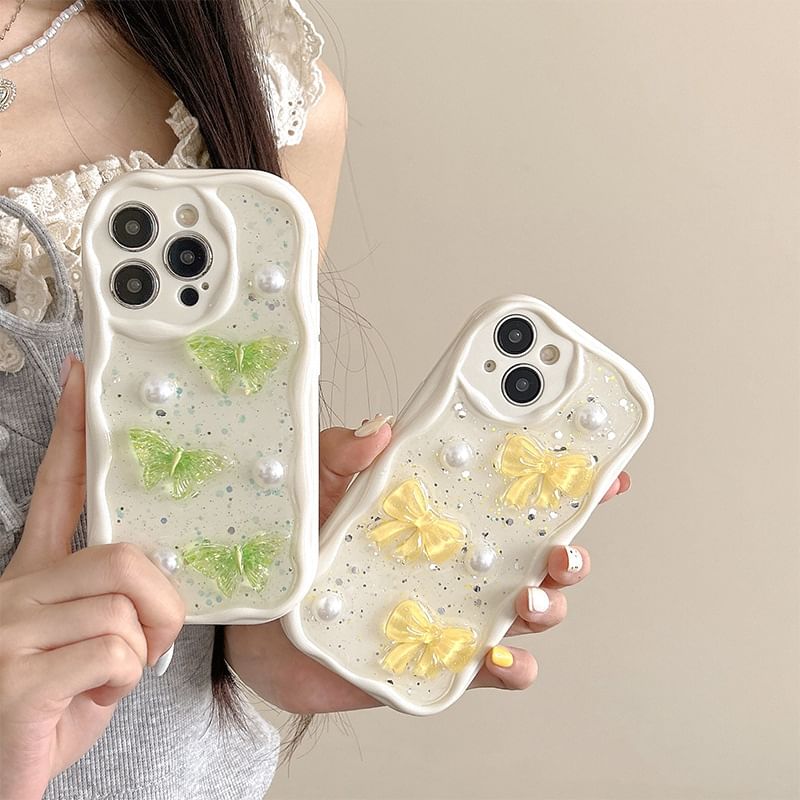 Phone Pearl Case Faux Butterfly