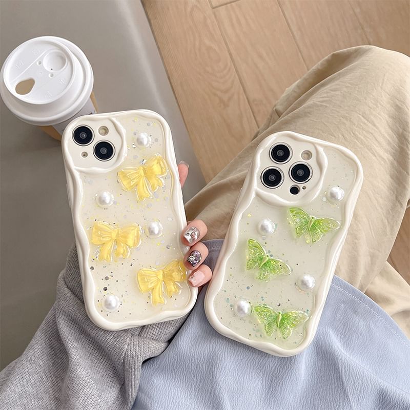 Phone Pearl Case Faux Butterfly