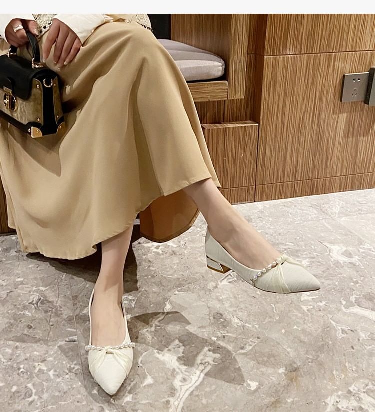 Toe Pointed Pumps Faux Pearl