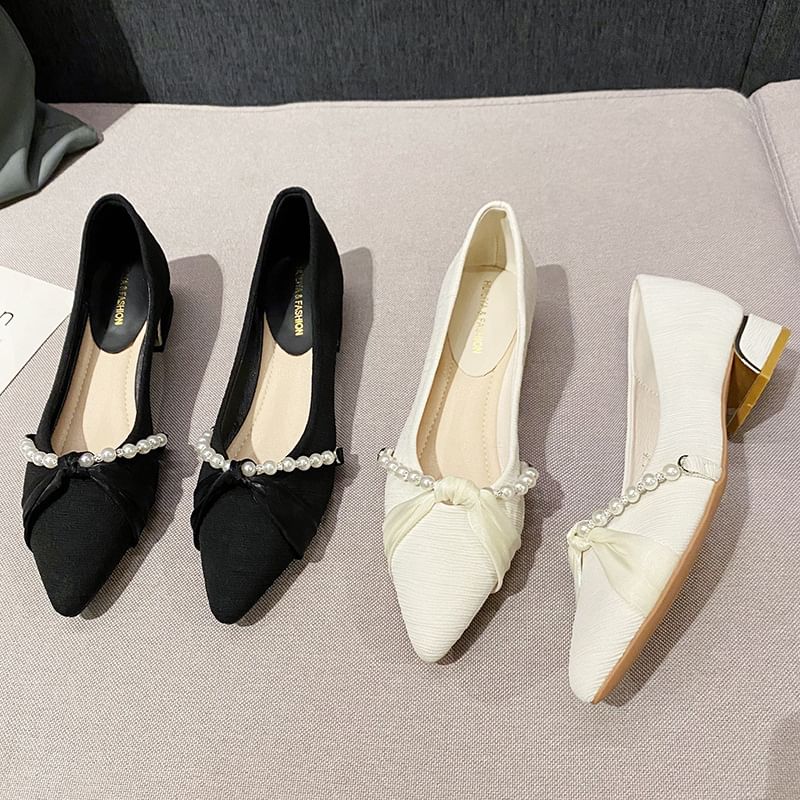 Toe Pointed Pumps Faux Pearl