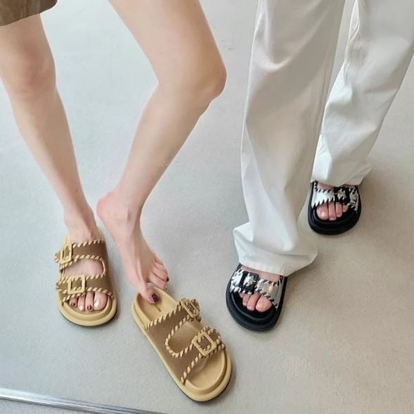 Platform Buckled Sandals Slide