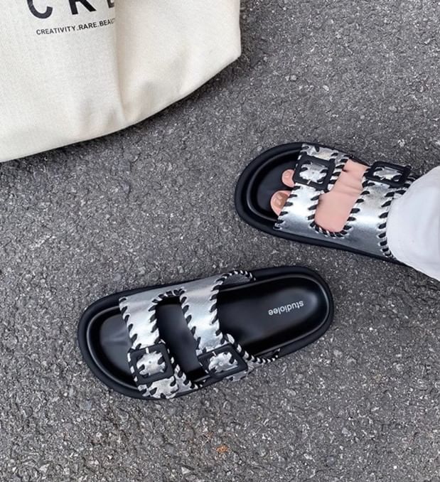 Platform Buckled Sandals Slide