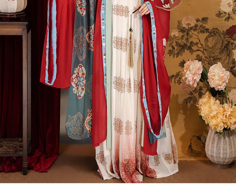 Flower Hanfu Jacket / Wrap Top / Maxi Dress / Set