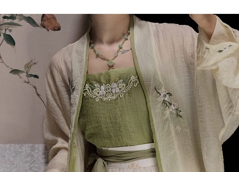 Flower Hanfu Jacket / Camisole Top / Maxi Skirt / Set