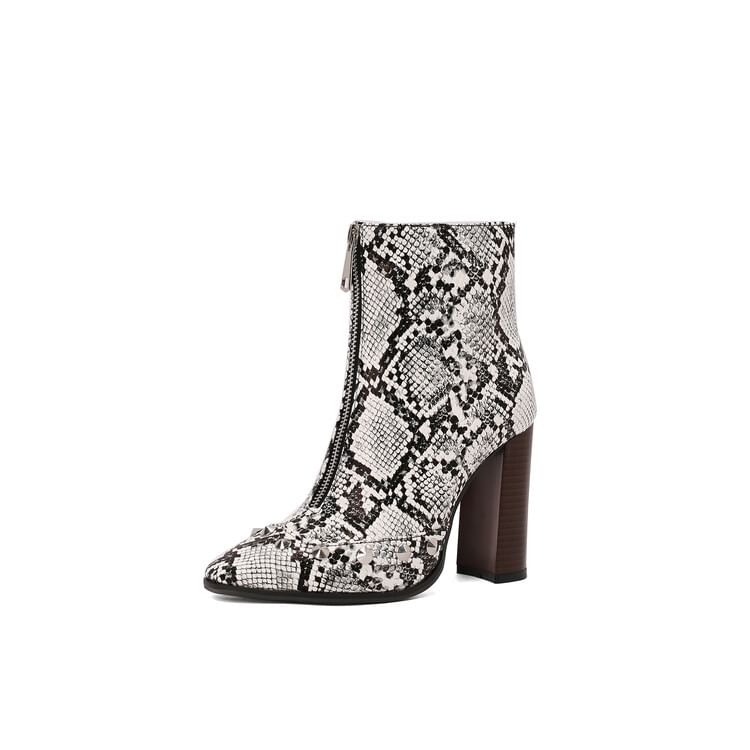 Toe Heel Boots Pointed Chunky Studded Denim Short