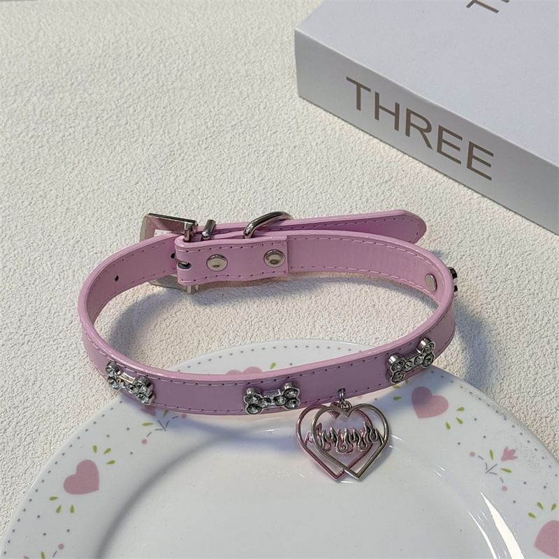 Heart Choker Rhinestone Leather Faux