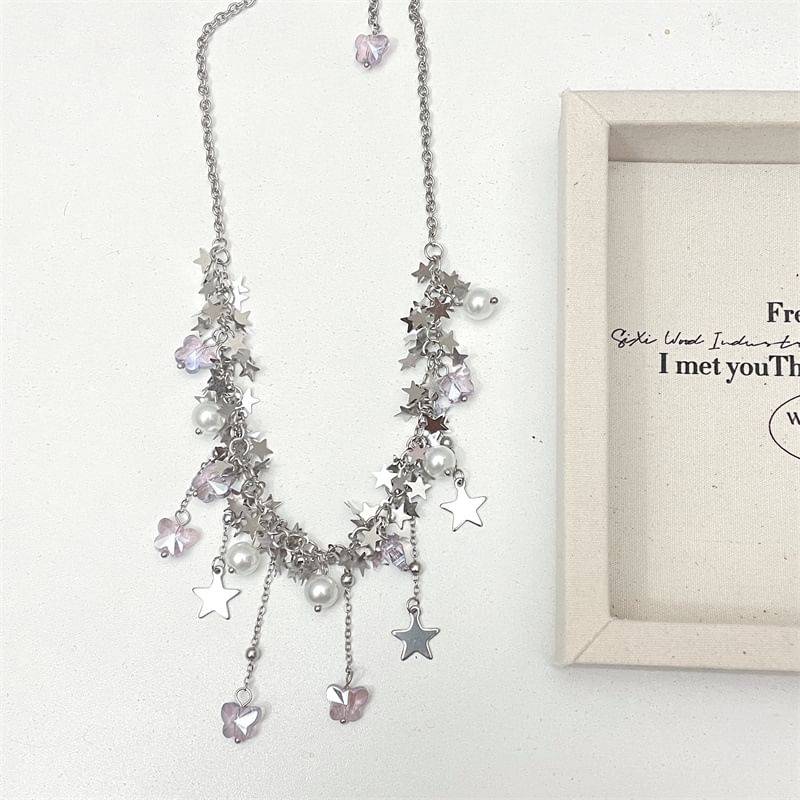 Star Pearl Beaded Faux Necklace