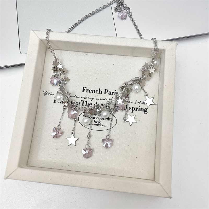 Star Pearl Beaded Faux Necklace
