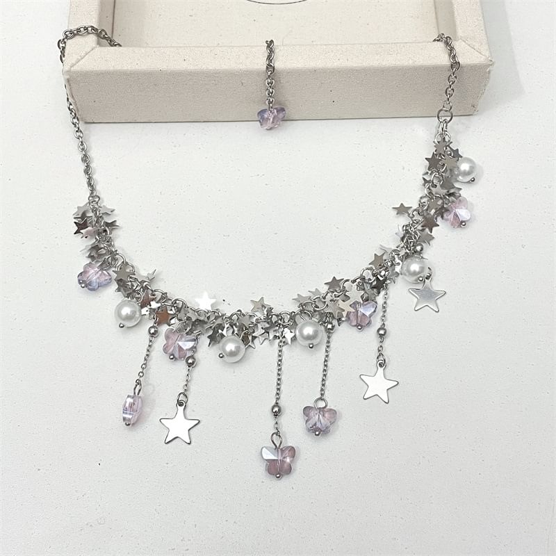 Star Pearl Beaded Faux Necklace