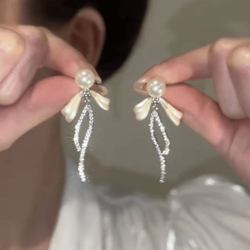 Drop Bow Rhinestone Earring