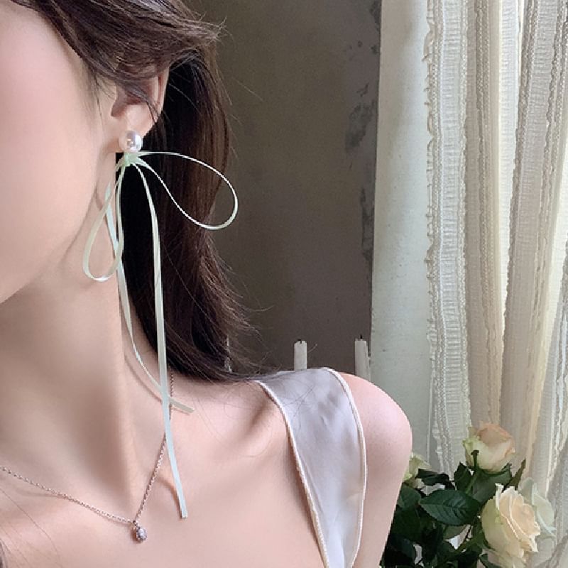 Earring Bow Pearl Faux