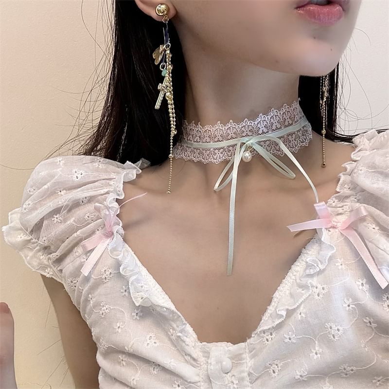 Drop / Cross Butterfly Bow Choker Earring Lace