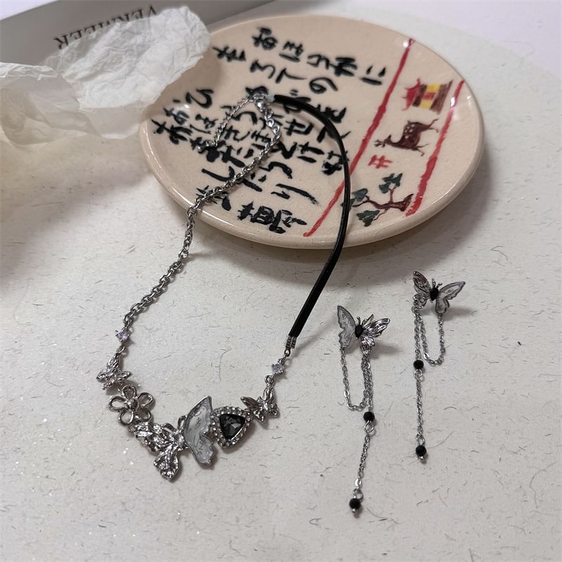 / Earring Butterfly Rhinestone Necklace Drop