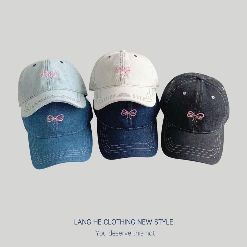 Bow Embroidered Denim Baseball Cap