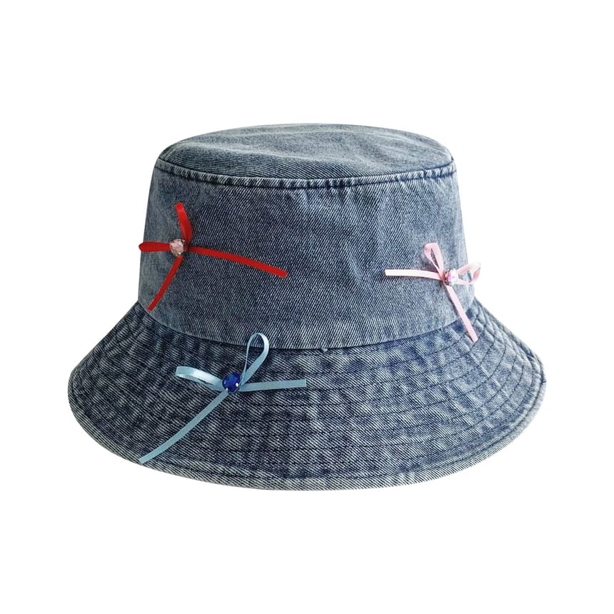 Bow Washed Denim Bucket Hat