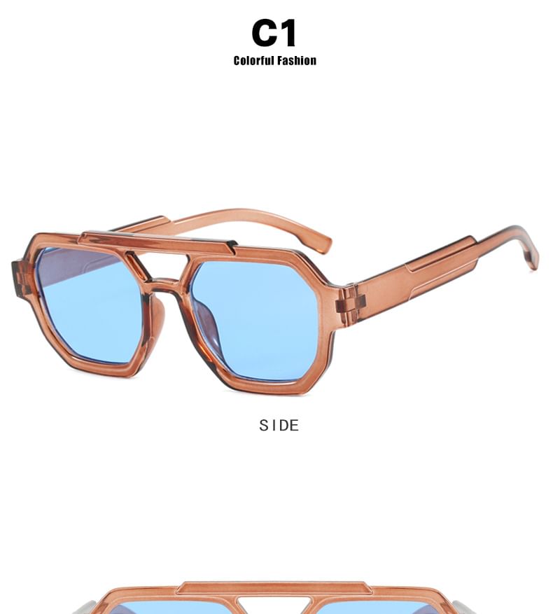 Geometric Plastic Double Bridge Sunglasses