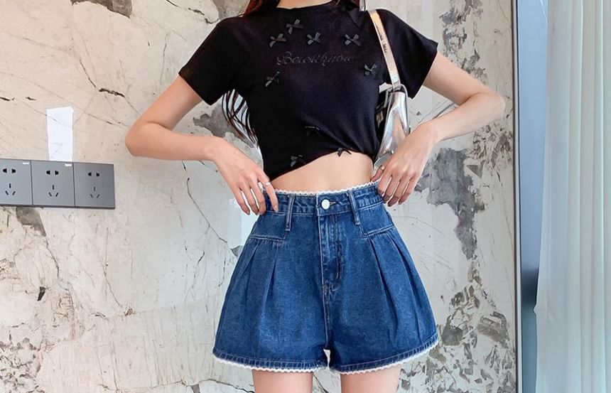 High Waist Wide Leg Denim Shorts