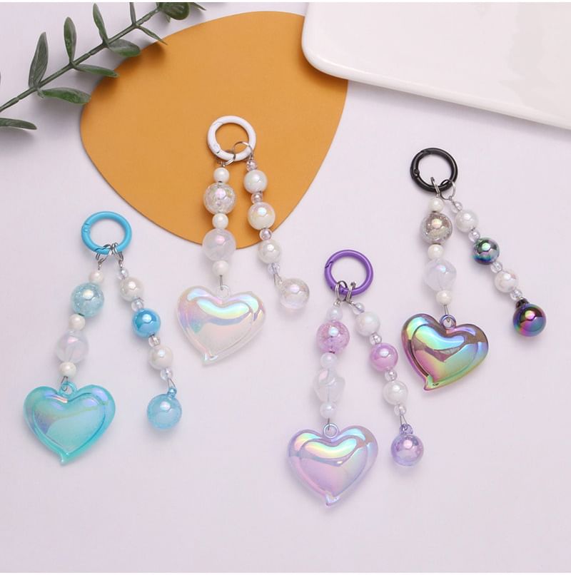 Heart Bead Acrylic Bag Charm Keyring Phone