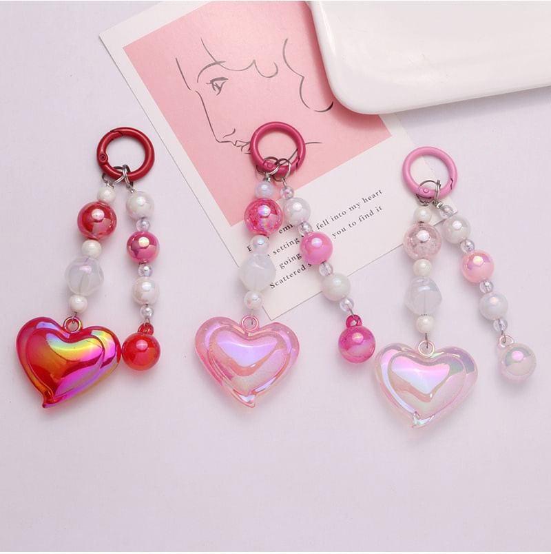 Heart Bead Acrylic Bag Charm Keyring Phone