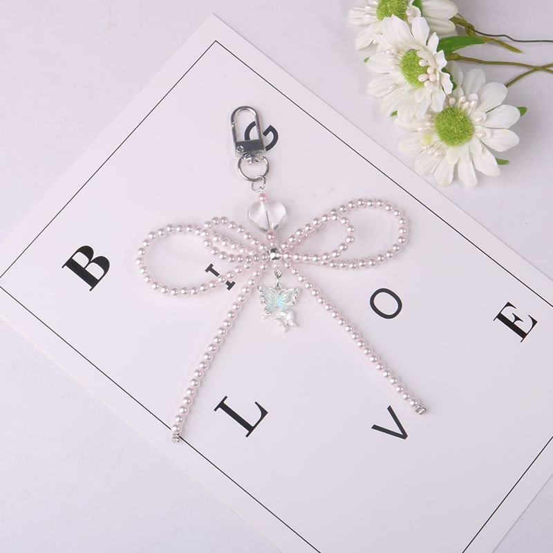 Bow Faux Pearl Resin Bag Charm Keyring Phone