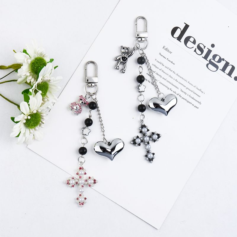 Heart Bear Cross Alloy Bag Charm Keyring Phone (Various Designs)