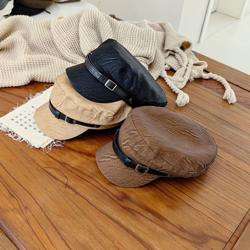 Belt Leather Faux Cap Military